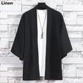 Men's Kimono Cardigan Japanese Jackets Casual Cotton 3/4 Sleeve Shirt