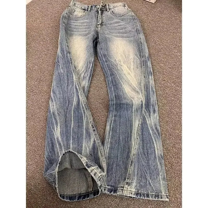 American Y2K Blue Lightning Pattern Men's Jeans Slimming Straight Leg