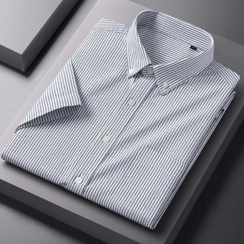 Plus S-5XL Men Formal Shirt Short Sleeve Office Summer Solid Color