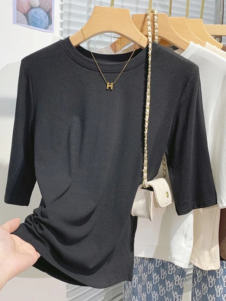 AOSSVIAO 2026 Summer 100% Cotton Women's T-shirt Bottoming Basic Crew