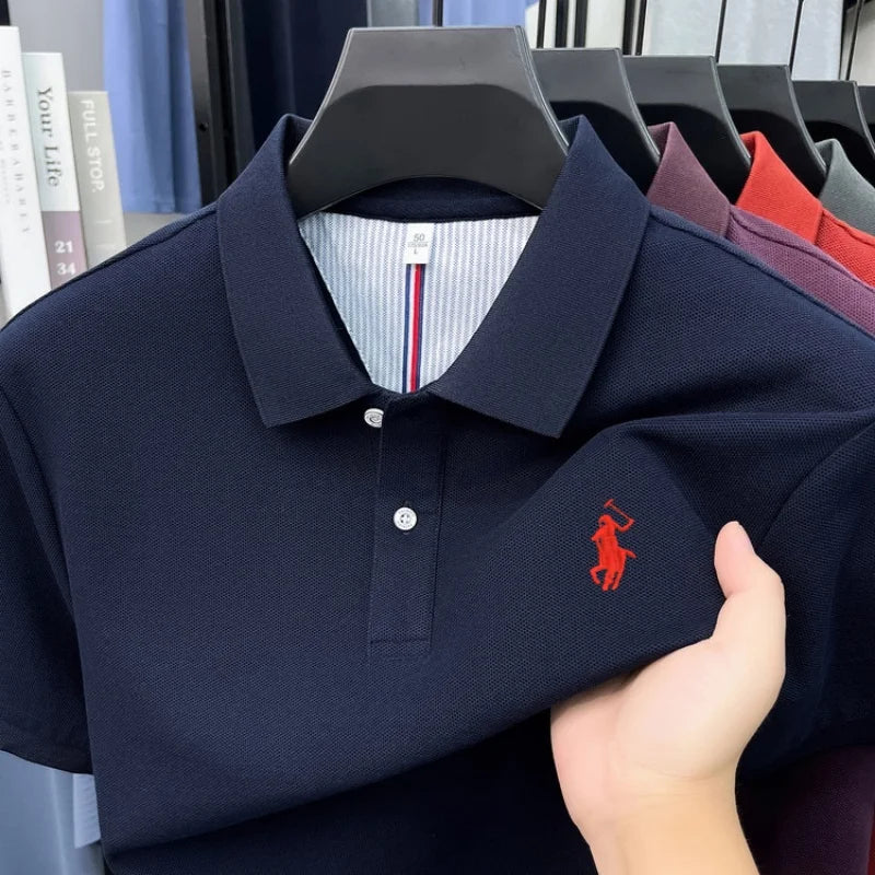 100% pure cotton 2026high-end brand men's short sleeve polo shirt