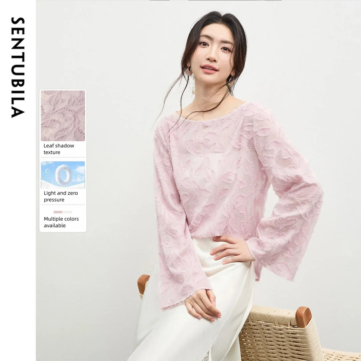 SENTUBILA Chiffon Blouse for Women 2026 Spring Lightweight Loose Boat