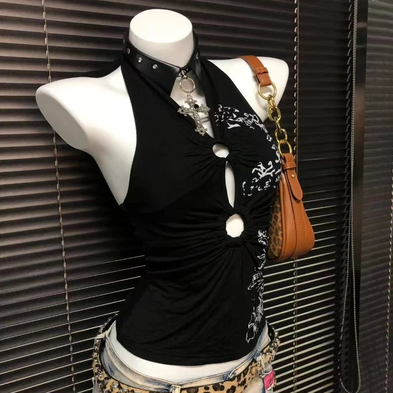 Halter Aesthetics Slim Y2k Tank Top Chic Goth Vintage Crop Top Punk