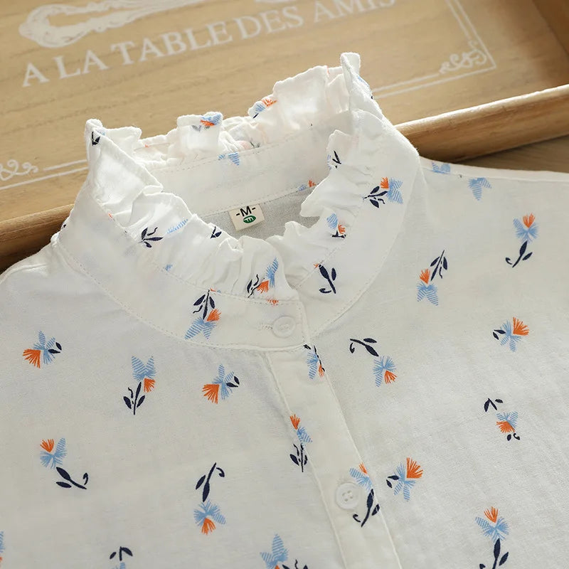 Exquisite Floral Printed Shirt Women 2026 New Sweet Fresh Style Ladies
