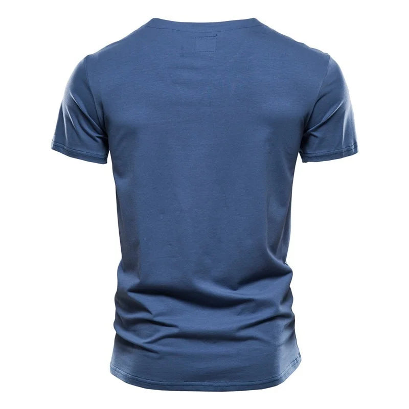 2021 Summer Top Quality Cotton T Shirt Men Solid Color Design V-neck