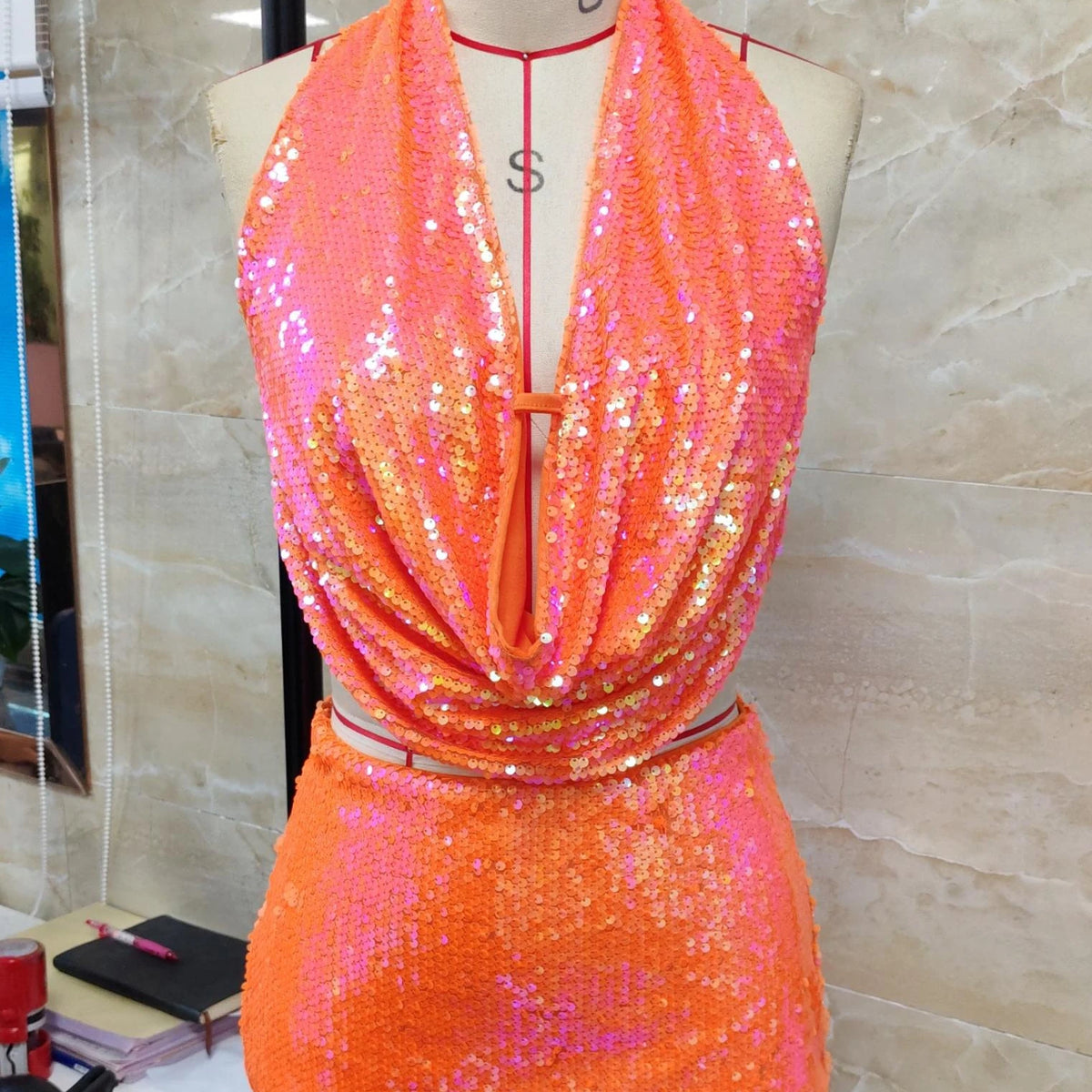 Women's Backless Party 2 Piece Skirt Soild Color Outfits Sleeveless