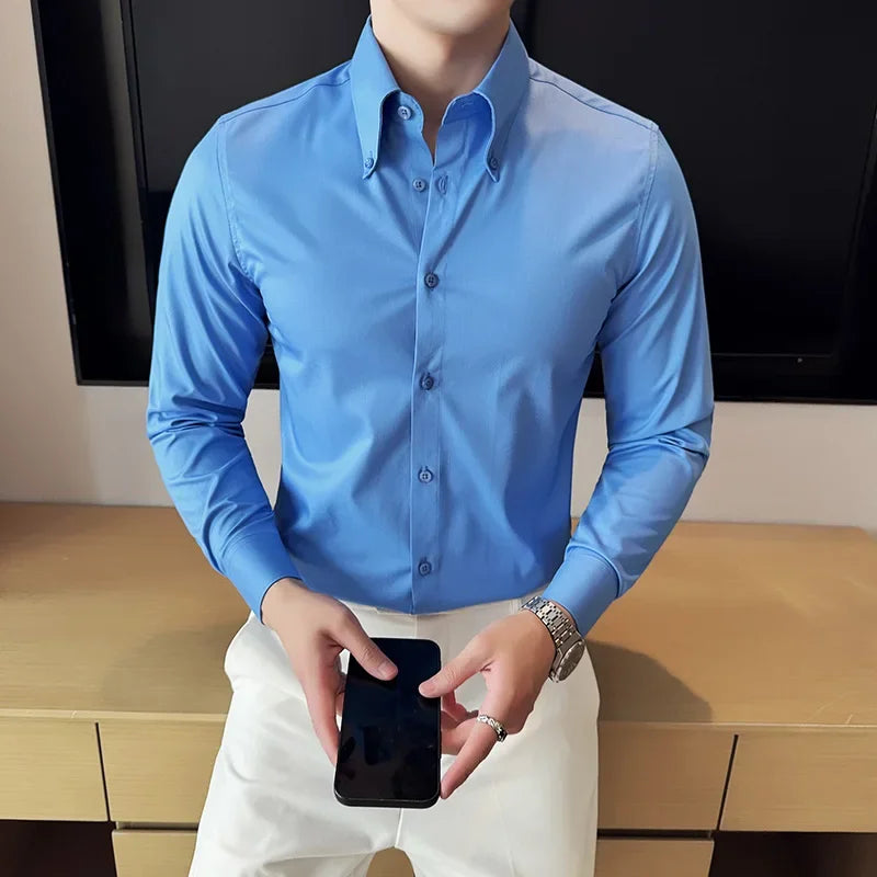 Plus Size 6XL-M Luxury Solid Color Big Neck Shirts For Men High