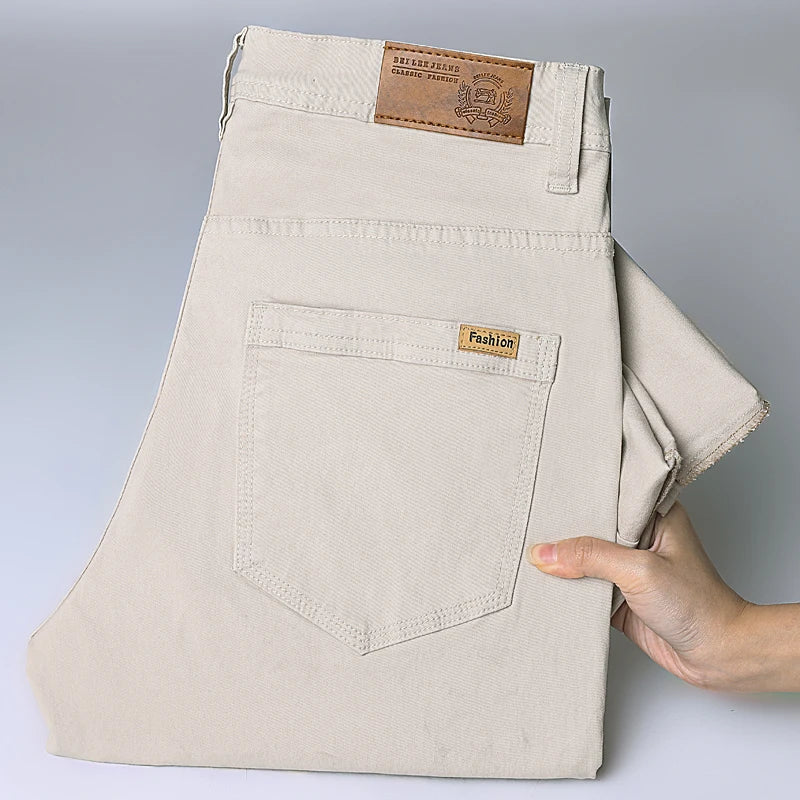 Men's Straight Leg Jeans Slim Fit Stretch Comfort Denim Pants Korean
