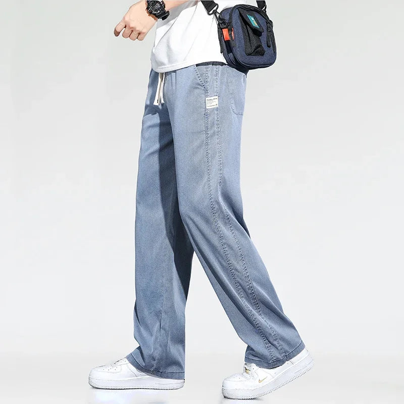Summer Thin Loose Wide-leg Men Jeans Soft Lyocell Elastic Fashion
