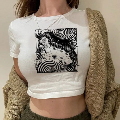 Junji Ito crop top Aesthetic Streetwear coquette cropped summer corset