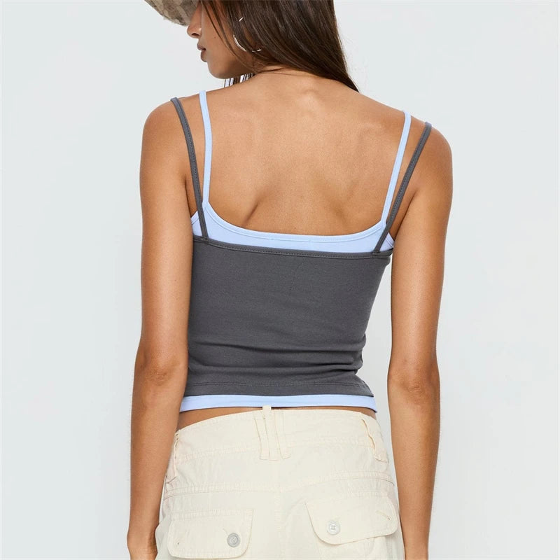 Women's Slim Fit Camisoles Spaghetti Strap Stylish Double Layer Cotton