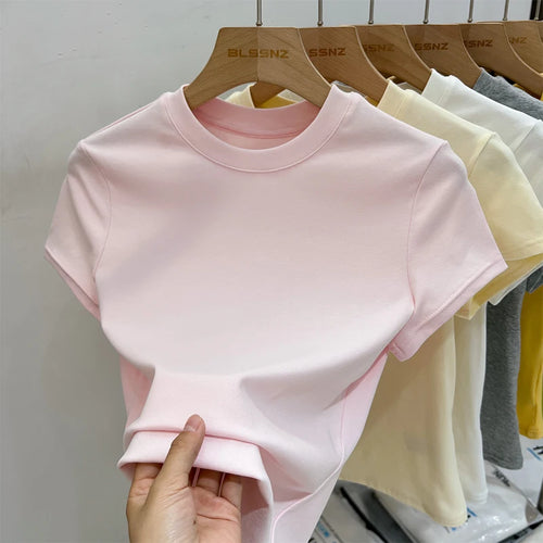 AOSSVIAO 2026 Summer Solid Color Women's Short Sleeve T-Shirt American