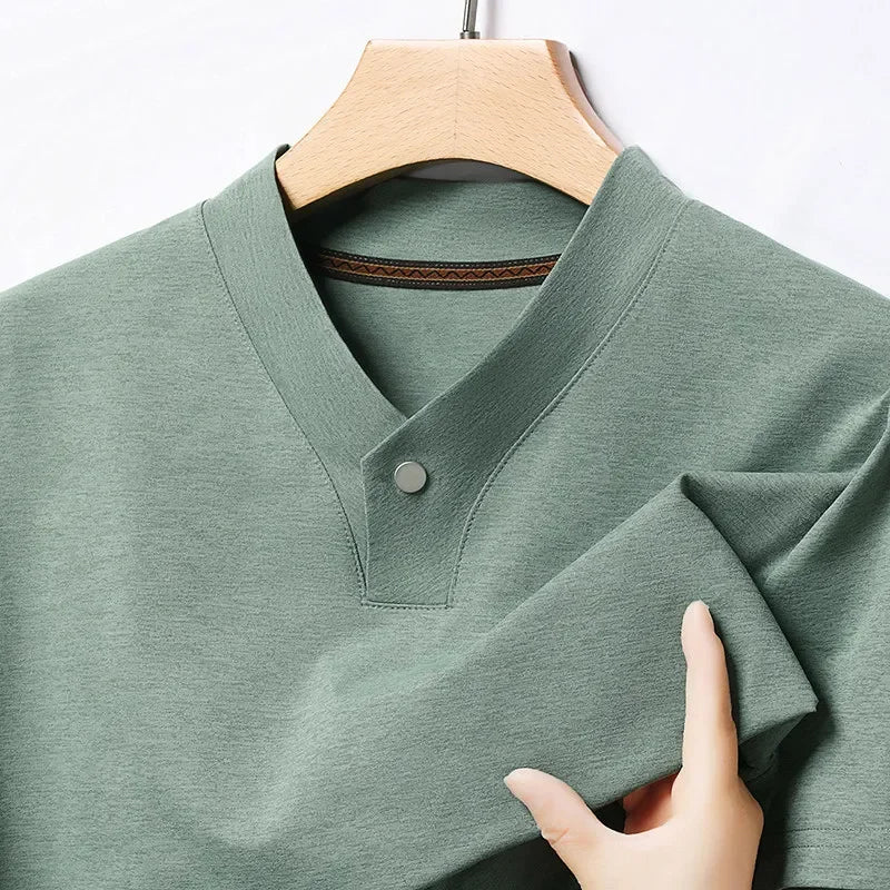 2026 Korean Style Men's Casual and Fashionable One Button V-neck Solid