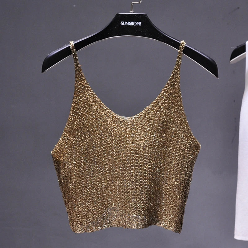 Sparkling Sequins Half Waist Render Knitwear Hollow-out Is Sexy Waist