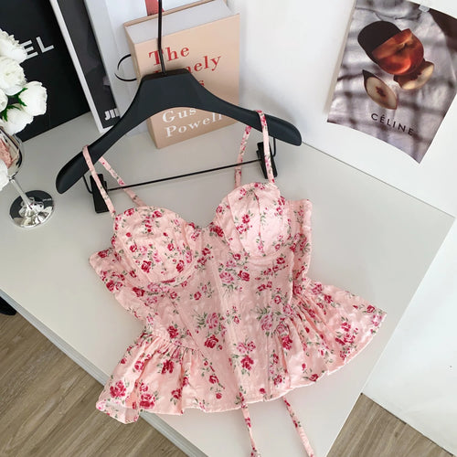 Sexy Slim  Corset ruffle print Chic Korean Camis Tank Top Basic