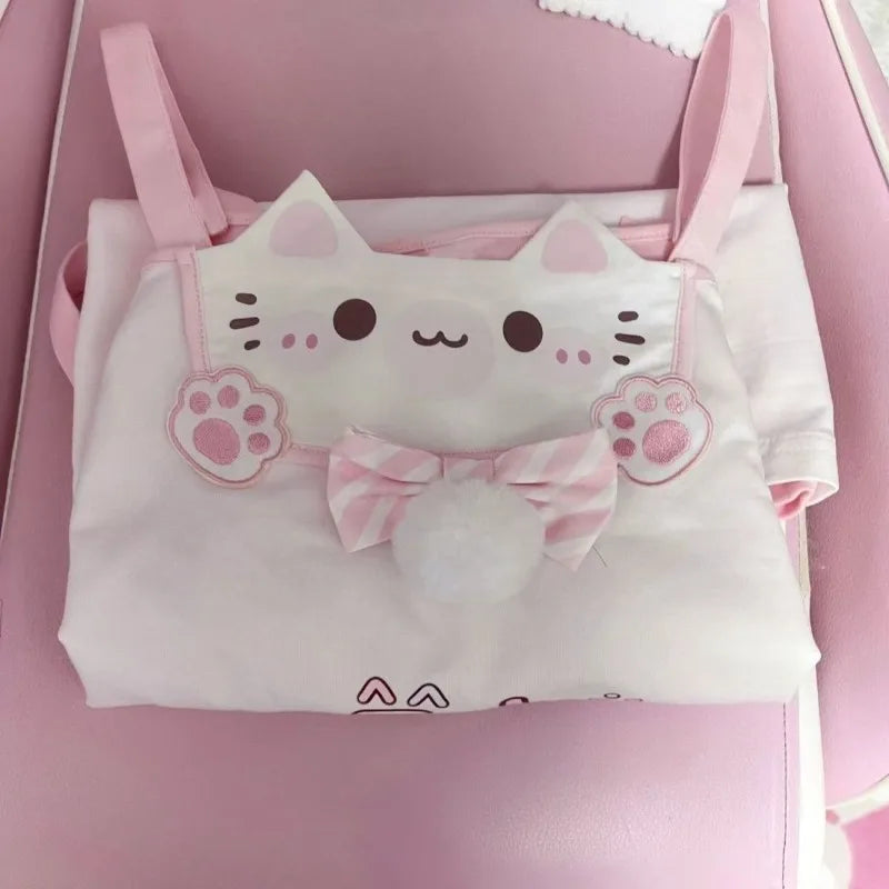 Sweet Japanese T-shirts Women's Clothing Pink Butterfly Patchwork Lace