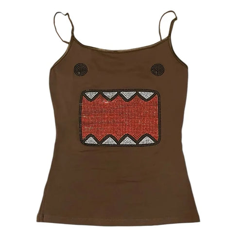 Harajuku style retro rhinestone cartoon short sleeved tank top for