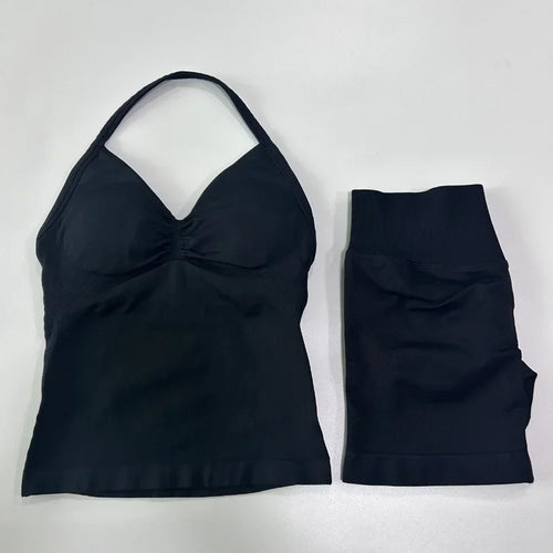 2 Pieces Sports Set Women Backless Tank Tops High Waist Scrunch