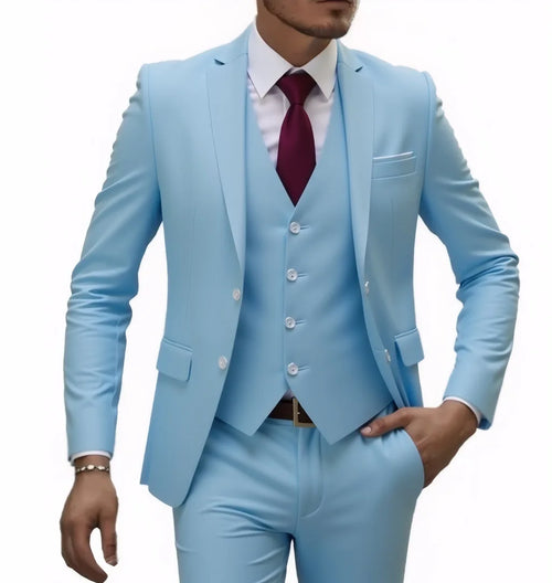 13 Color Basic Style Men's Casual Solid Color 3 Pieces Suits / Male