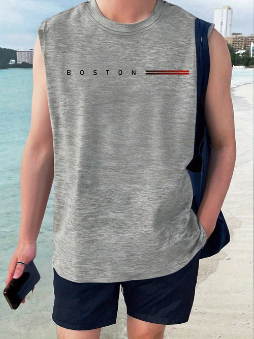100 cotton BOSTON Men's summer fashionable casual sports loose printed