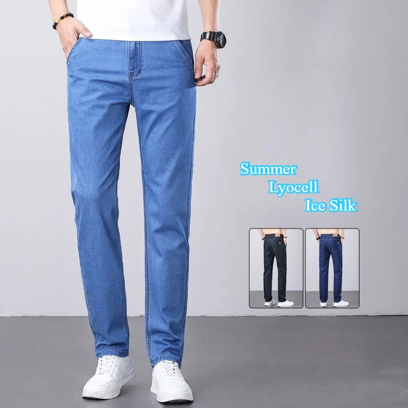 Men's Ice Silk Denim Pants Summer New Lyocell Thin Business Casual