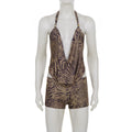 SUCHCUTE Woman Leopard Print 2 Piece Set Outfit Halter Deep V-neck