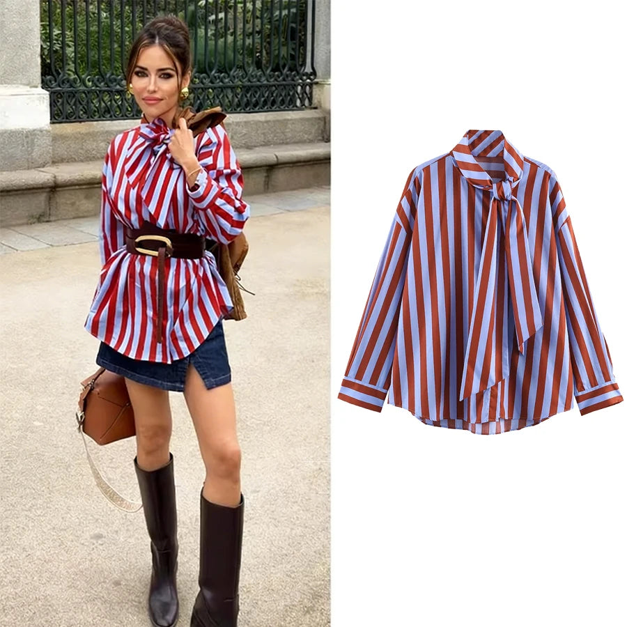 Women New Music Festival Chic Blouse Women's Loose Fit Striped Shirt