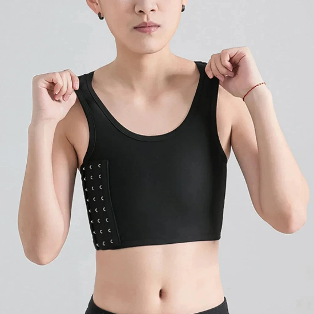 Women Breathable Chest Breast Binder Side Buckle Short Vest Tops Chest