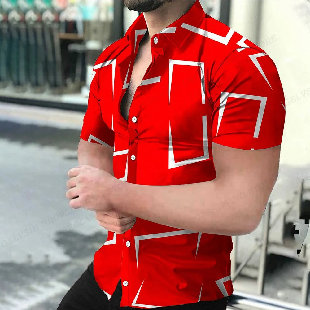 Geometric 3d Print Beach Shirts Short Sleeve Hawaiian Shirts Men's