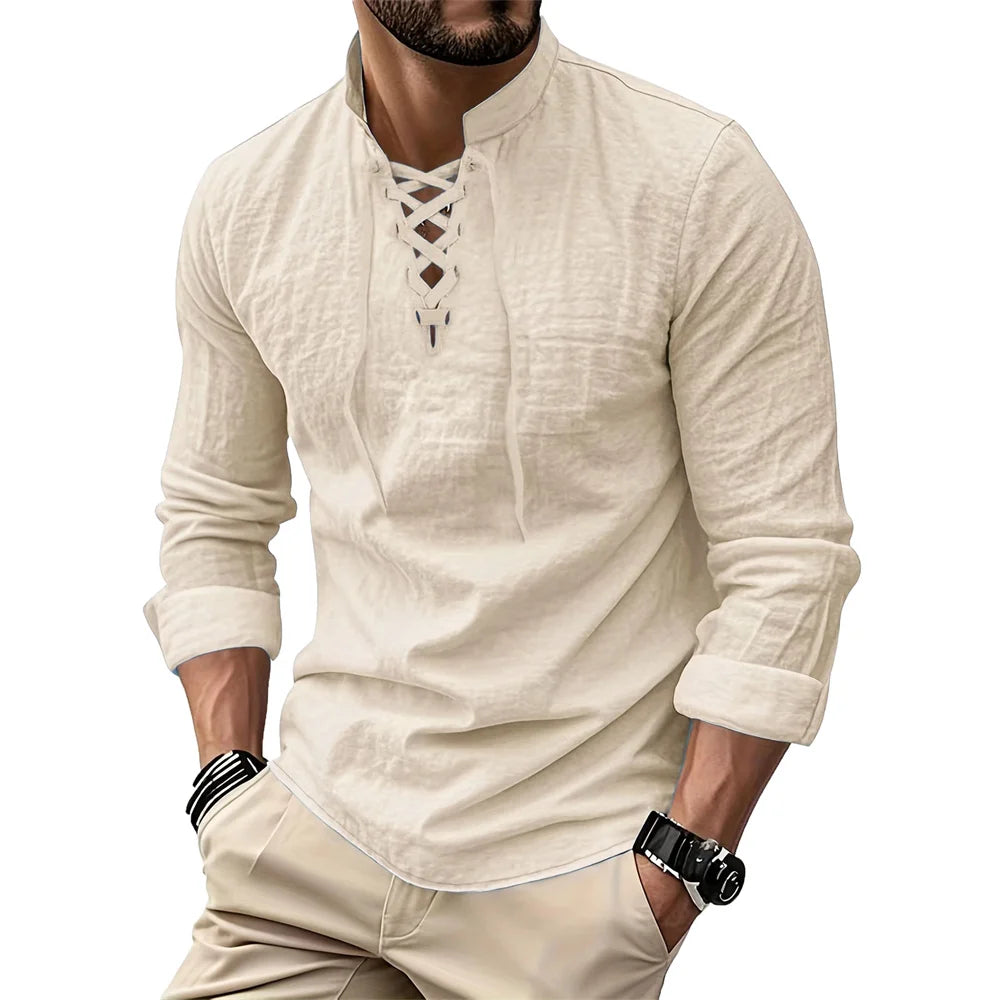 Men's Vintage V-neck T-shirt Cotton Linen Pirate Medieval Viking