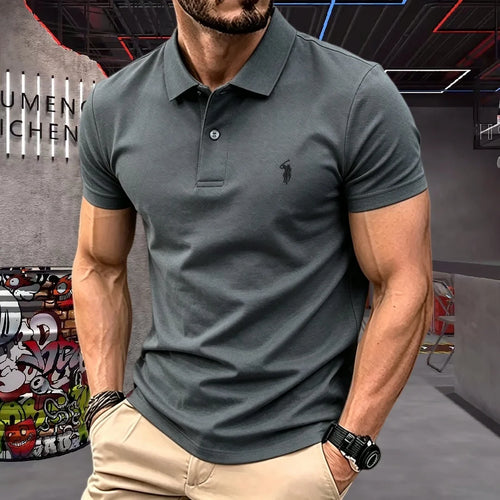 100% pure cotton high-end brand men's short sleeve polo shirt 2026