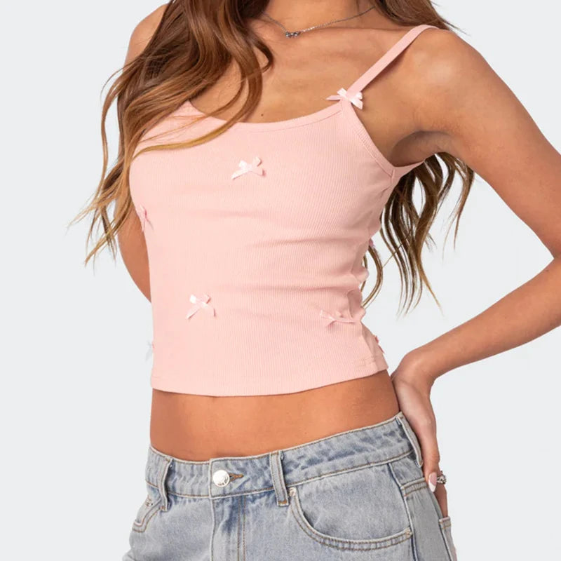 Punk Sexy Bow Tie Decoration Camisole Slim Fairy Core Cute Sleeveless
