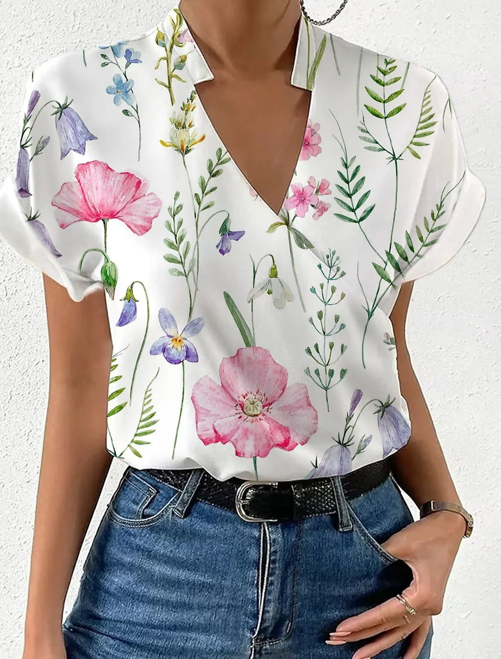 Elegant Blouse Printed Short Sleeve Shirts 2024 Summer Office Lady