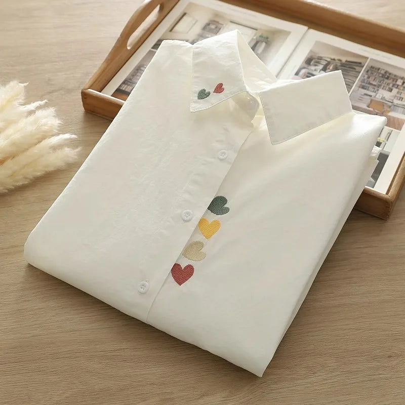 Women Spring Autumn Style Blouses Pure Cotton Shirts Lady Casual Long