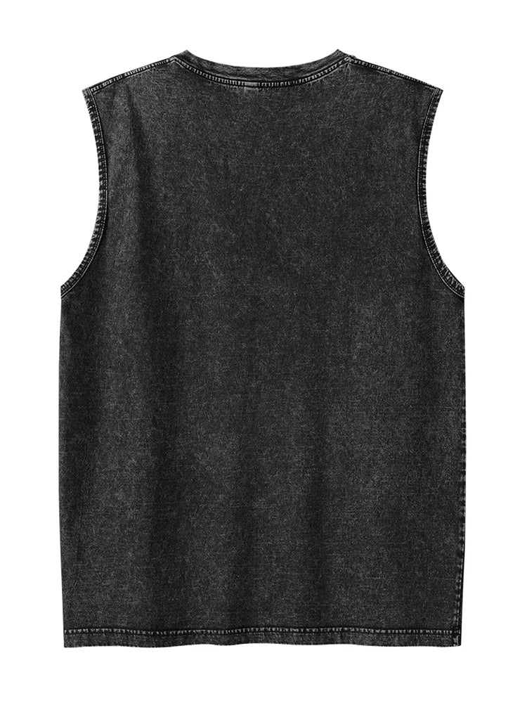 Summer Men's Washed Cotton Tank Tops Muscle Gym Sleeveless Workout T