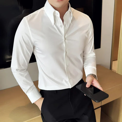 Plus Size 6XL-M Luxury Solid Color Big Neck Shirts For Men High