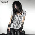 Karrcat Trashy Y2k Striped Letter Print T-shirt Grunge Aesthetics