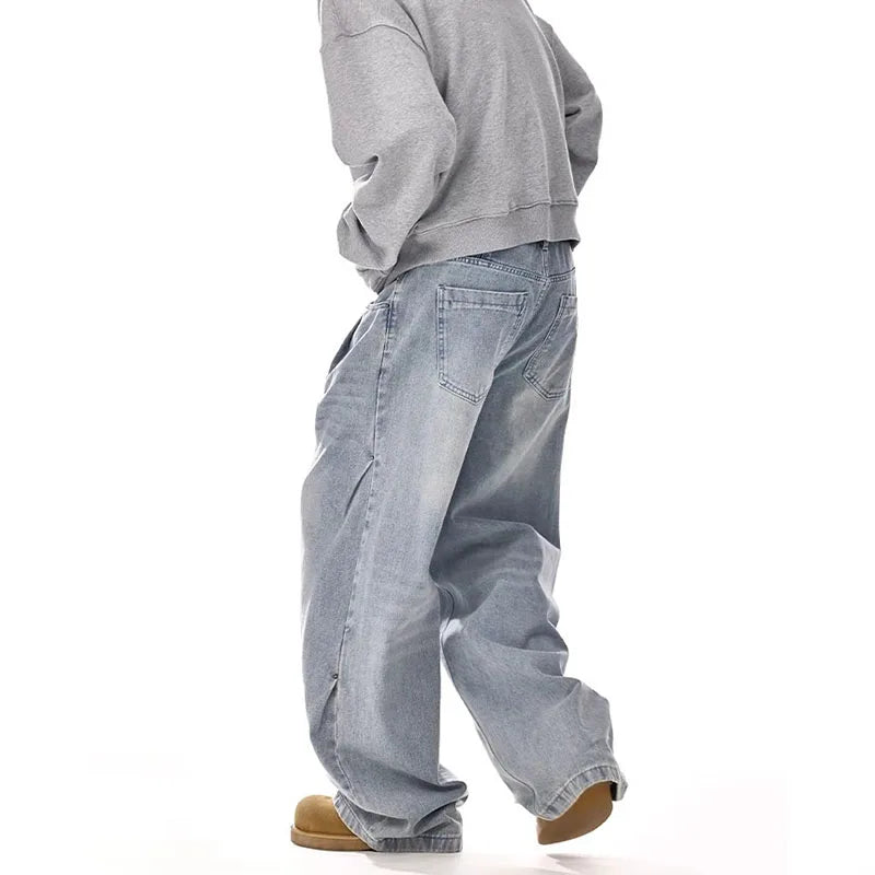 New Korean Retro Men'S Jeans High Street Straight Leg Pants Loose