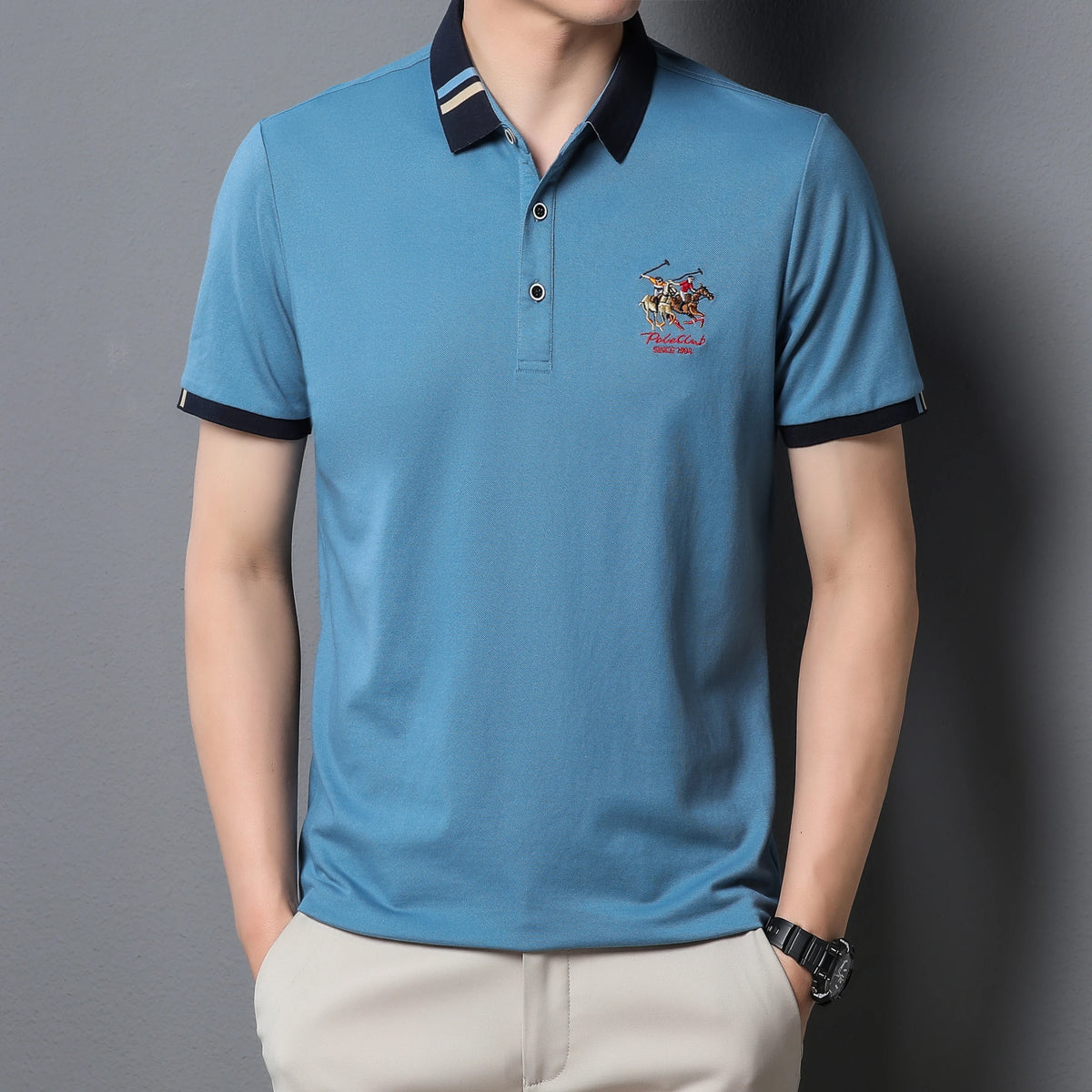 Men's Cotton New Summer Exquisite Embroidered Short Sleeved Polo Shirt
