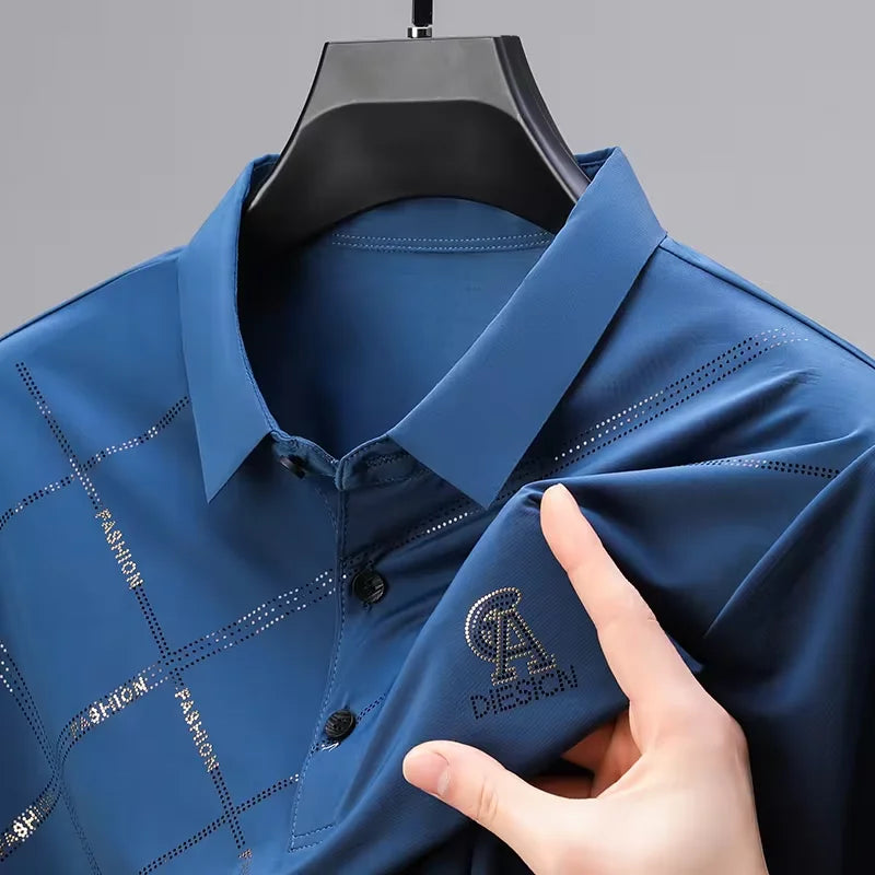 Luxury High Quality Ice Silk ventilate Short Sleeve polo shirt Men's