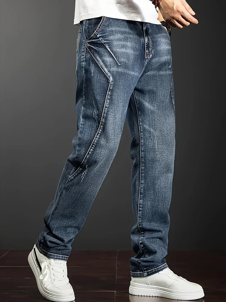 Men's New Straight Leg Stretchable Jeans Casual Pants with Personality