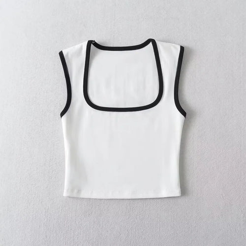 Woman Fashion Slim Solid Contrust Camis Casual Sleeveless Tanks Square