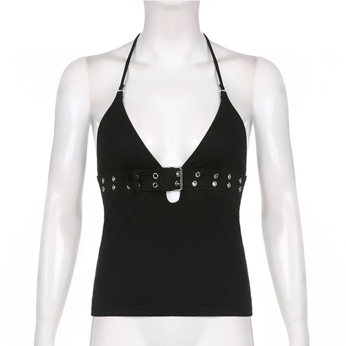 y2k Bandage Crop Top Black Backless  Top Lace Up Cute Party Beach