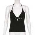 y2k Bandage Crop Top Black Backless  Top Lace Up Cute Party Beach