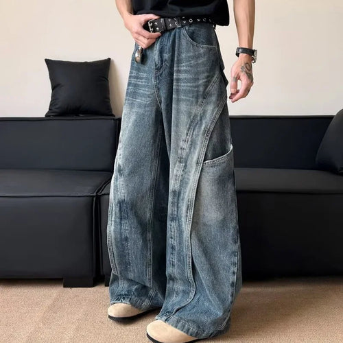Korean Retro Jeans Men'S Curved Knife Pants Design Sense Vintage