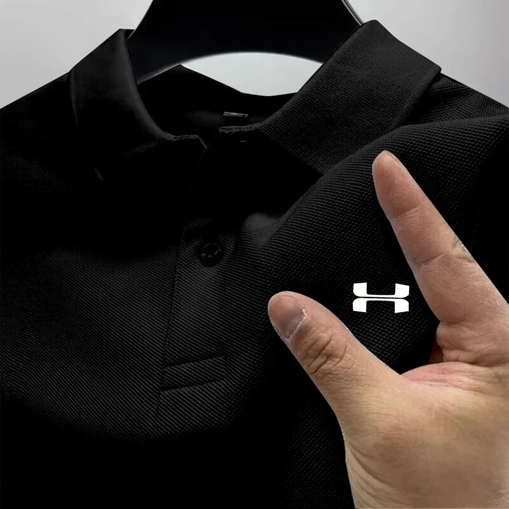 Men's Summer High-End Printed Golf Polo Shirt with Collar, Solid