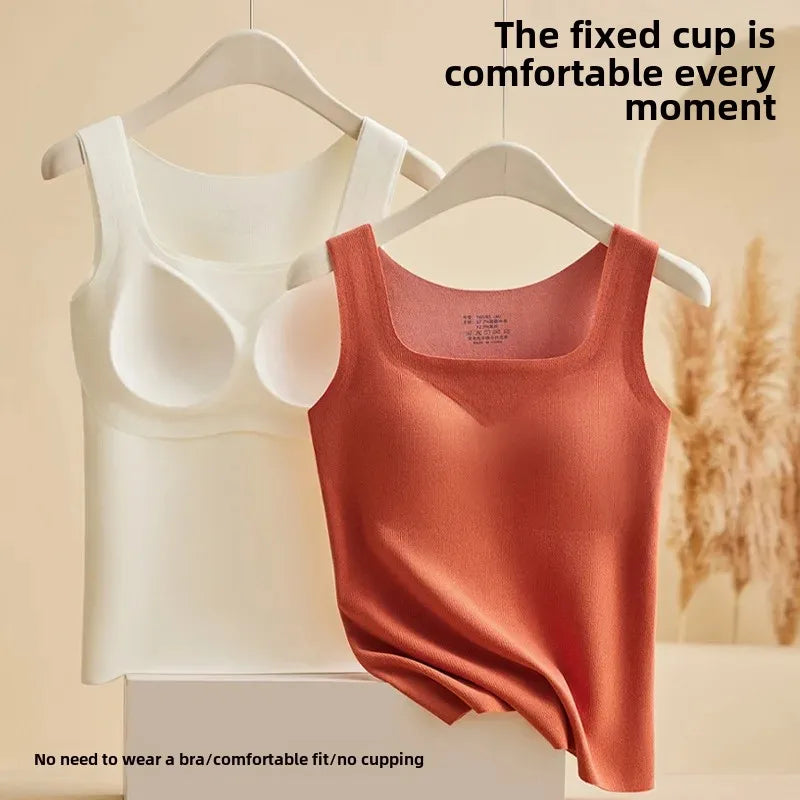 M-2XL For 40-75kg German Velvet Thermal Tank Top Women With Chest Pad