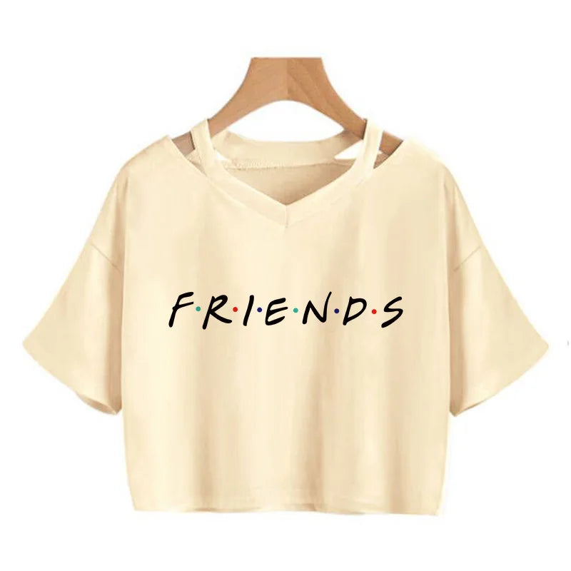 Cropped Friends TV Show Best Friends Letter Print T-shirt Y2K Short