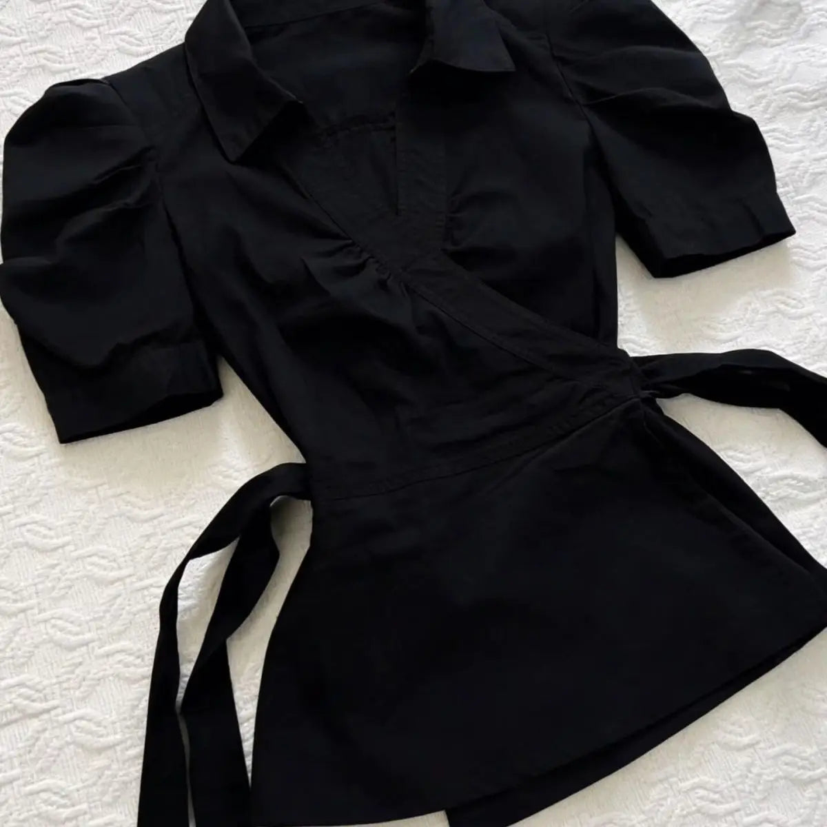 Vintage Elegant Tees Women Slim Back Bandage Shirt Button High Neck
