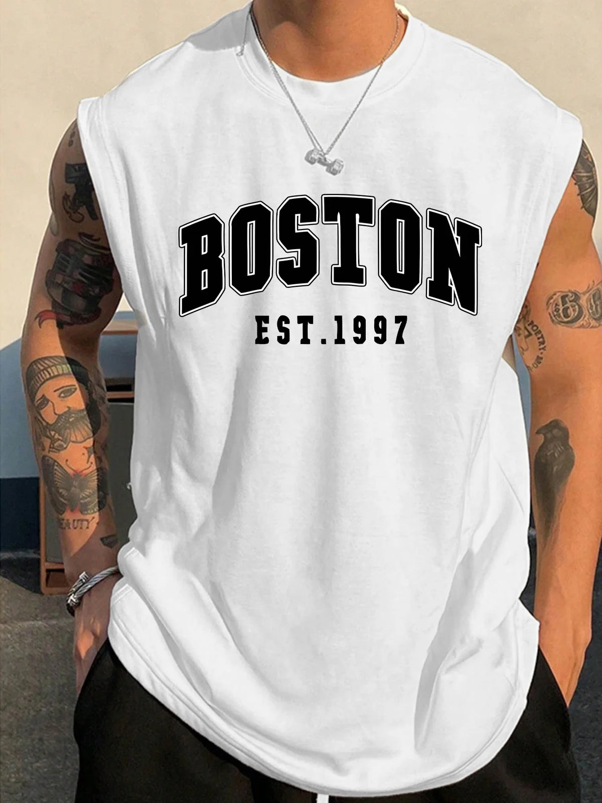 100 Cotton Men's Summer Fashion Casual Sports Loose Boston Est 1997
